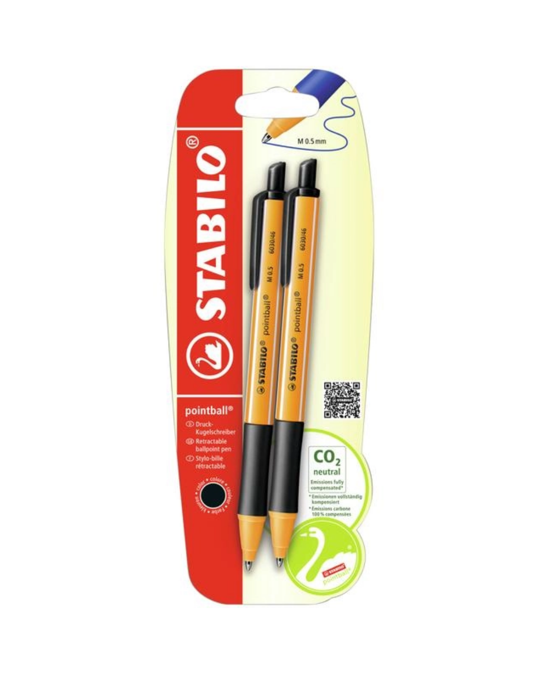 STABILO Pointball balpennen zwart 2 stuks – transparante behuizing zwarte inkt