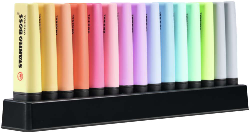 STABILO BOSS ORIGINAL Textmarker Pastell Schreibtischset – 15 Stück