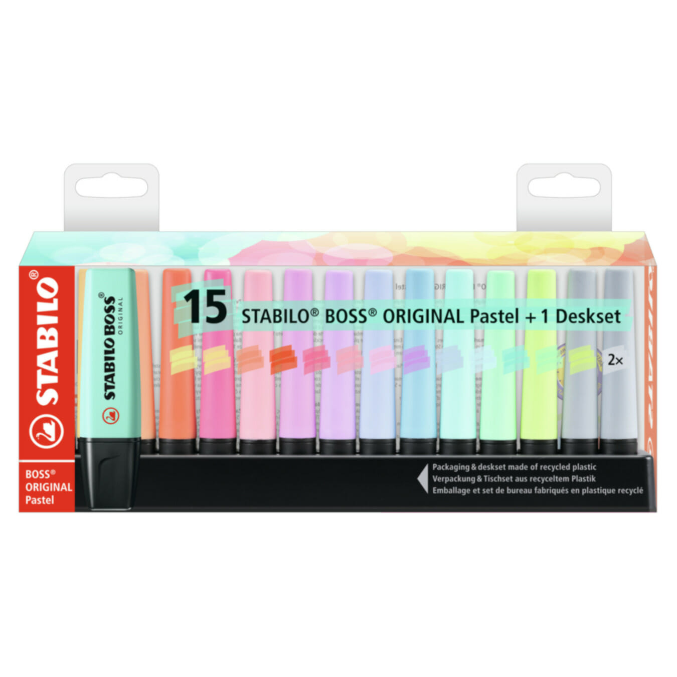 STABILO BOSS ORIGINAL Textmarker Pastell Schreibtischset – 15 Stück